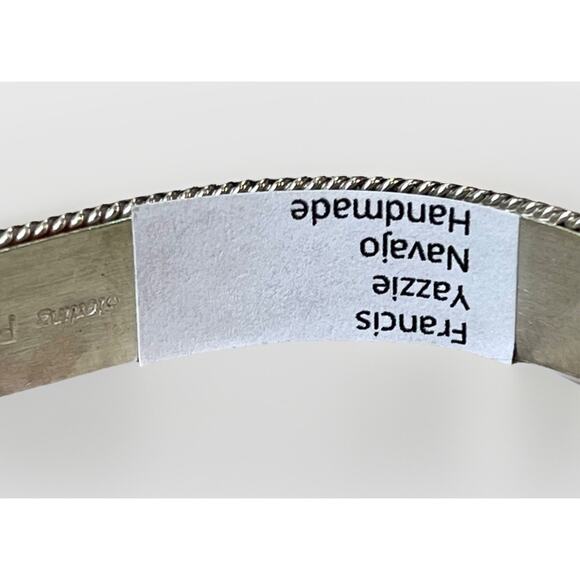 Navajo Handmade Sterling Silver White Buffalo Inlay Cuff Bracelet by F Yazzie - Picture 6 of 16